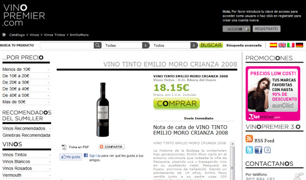 Comprar vinos Emilio Moro en Vino Premier